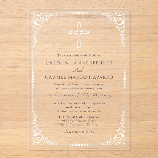 Elegant Catholic Mass Wedding アクリル招待状 (正面)