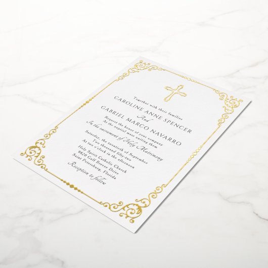 Elegant Catholic Mass Wedding 箔招待状 (回転した状態)