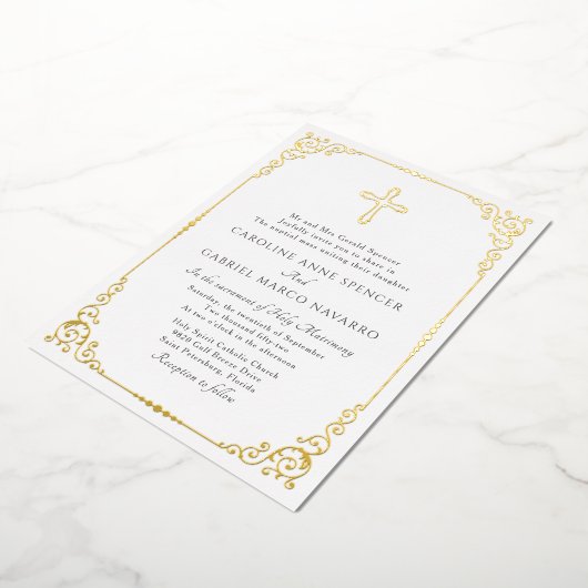 Elegant Catholic Mass Wedding 箔招待状 (回転した状態)