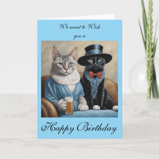 Elegant Cats having drinks sends Birthday wishes カード (正面)