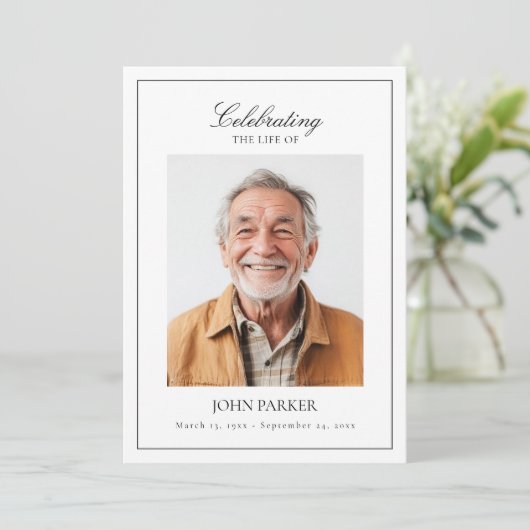 Elegant Celebration of Life Funeral Photo QR Code 招待状 (スタンド正面)