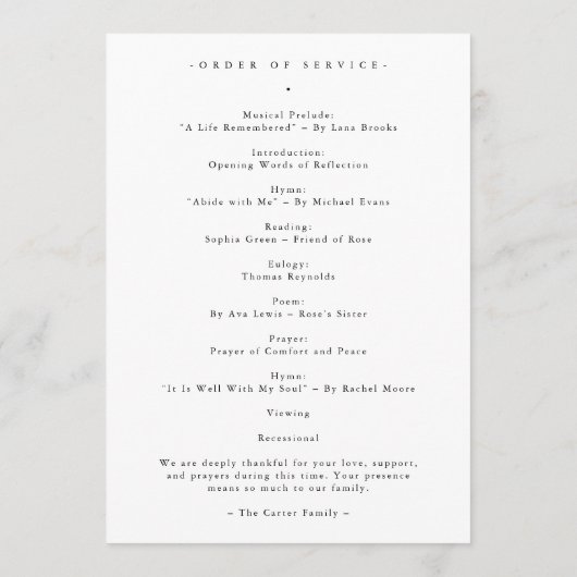 Elegant Celebration of Life Photo Funeral Program プログラム (裏面)