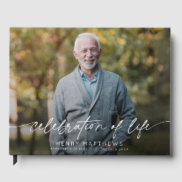 Elegant Celebration of Life Script Photo Funeral  ゲストブック