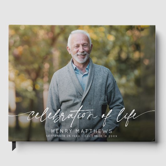 Elegant Celebration of Life Script Photo Funeral  ゲストブック (正面)