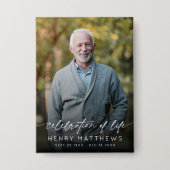 Elegant Celebration of Life Script Photo Funeral 缶バッジ (正面)