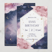 Elegant Celestial Birthday Invitation – Watercolor 招待状 (正面/裏面)