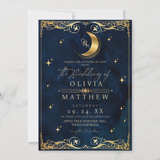 Elegant Celestial Blue Wedding 招待状 (正面)