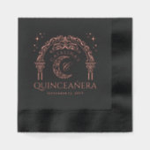Elegant Celestial Moon Tiara Quinceanera Monogram 箔ナプキン (正面)