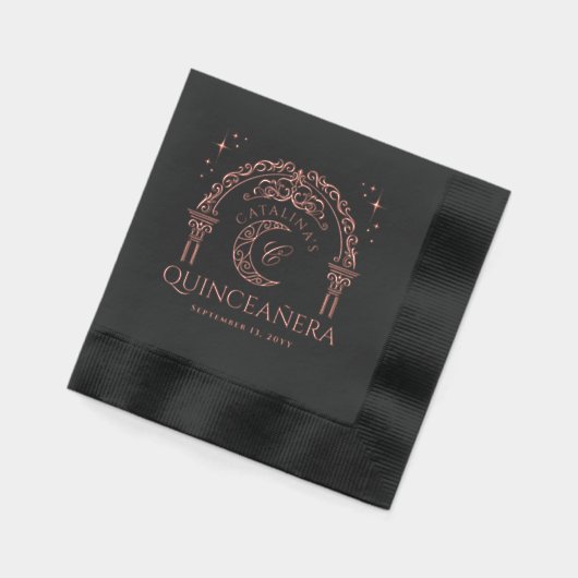 Elegant Celestial Moon Tiara Quinceanera Monogram 箔ナプキン (左)