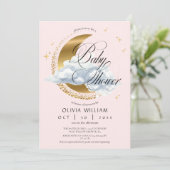 Elegant Celestial Pink Script Baby Shower  招待状 (スタンド正面)