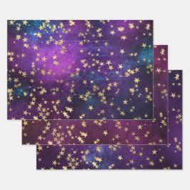 Elegant Celestial Starry Gold Stars Design ラッピングペーパーシート