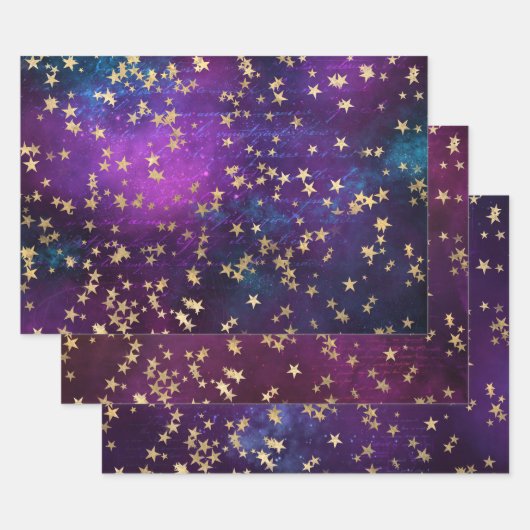 Elegant Celestial Starry Gold Stars Design ラッピングペーパーシート (セット)