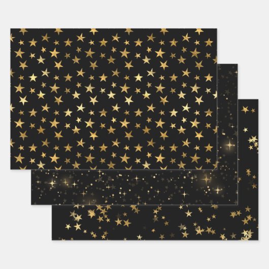 Elegant Celestial Starry Gold Stars Design ラッピングペーパーシート (セット)