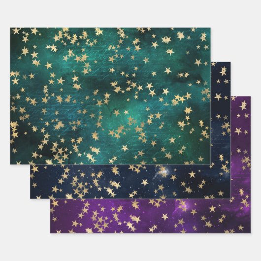 Elegant Celestial Starry Gold Stars Design ラッピングペーパーシート (セット)
