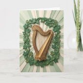Elegant Celtic Harp Shamrock St Patricks Day カード (正面)