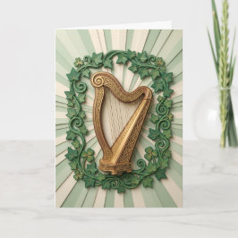 Elegant Celtic Harp Shamrock St Patricks Day カード