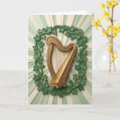 Elegant Celtic Harp Shamrock St Patricks Day カード (黄色い花)