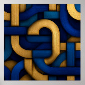 Elegant Celtic-Inspired Blue Gold Braided Abstract ポスター (正面)