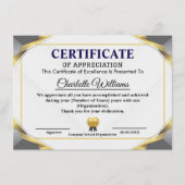 Elegant Certificate of Appreciation Award Template エンクロージャーカード (正面)