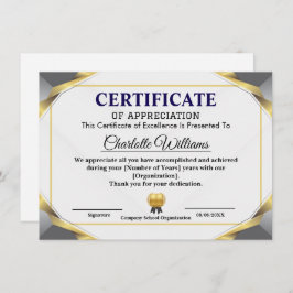 Elegant Certificate of Appreciation Award Template エンクロージャーカード