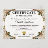 Elegant Certificate of Appreciation Award Template エンクロージャーカード (正面)