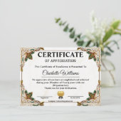 Elegant Certificate of Appreciation Award Template エンクロージャーカード (スタンド正面)
