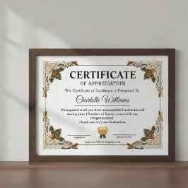 Elegant Certificate of Appreciation Award Template エンクロージャーカード