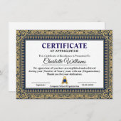 Elegant Certificate of Appreciation Blue Gold エンクロージャーカード (正面/裏面)