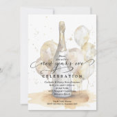 Elegant Champagne and Balloons New Year's Eve 招待状 (正面)