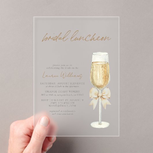 Elegant Champagne Chic Bow Script Bridal Luncheon アクリル招待状 (インサイチュ (ポータブル))