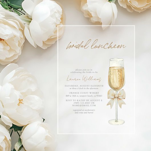 Elegant Champagne Chic Bow Script Bridal Luncheon アクリル招待状