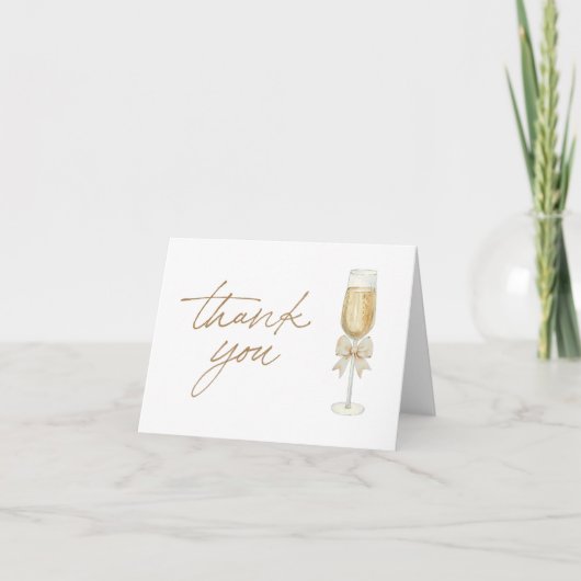 Elegant Champagne Chic Bow Script Thank You Card サンキューカード (正面)