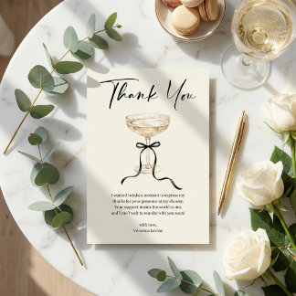 Elegant Champagne Coupe Black Bow Bridal Shower サンキューカード