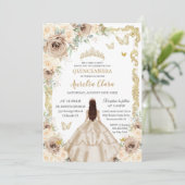 Elegant Champagne Floral Vintage Gold Quinceanera  招待状 (スタンド正面)