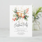 Elegant Champagne Glass Christmas Party Invite 招待状 (スタンド正面)
