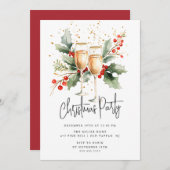 Elegant Champagne Glass Christmas Party Invite 招待状 (正面/裏面)