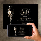 Elegant Champagne Glass Cream Floral Bridal Shower 招待状