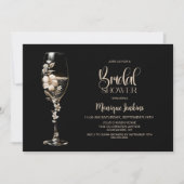 Elegant Champagne Glass Cream Floral Bridal Shower 招待状 (正面)