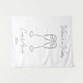 Elegant Champagne Glass Wedding Welcome タペストリー (正面(横))