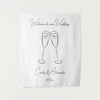 Elegant Champagne Glass Wedding Welcome タペストリー