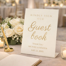 Elegant Champagne Gold Wedding Guest Book 台座サイン