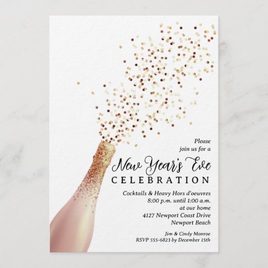 Elegant Champagne New Year's Eve 招待状 (正面)