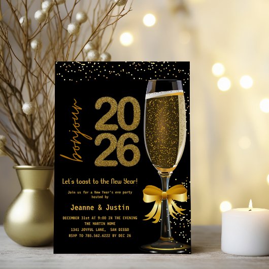Elegant Champagne New Year's Eve Party Invitation 招待状