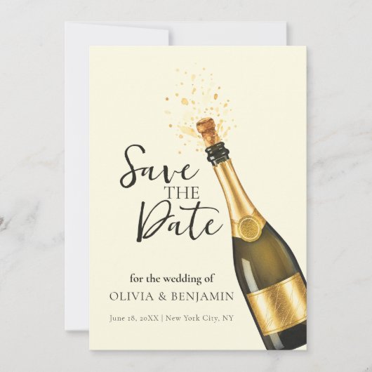 Elegant Champagne Save the Date Wedding 招待状 (正面)