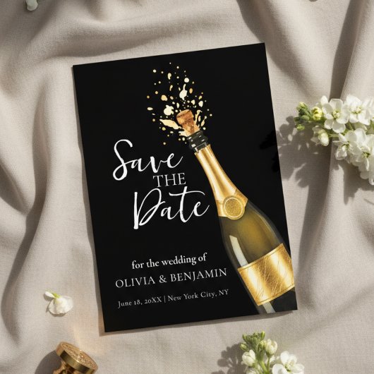 Elegant Champagne Save the Date Wedding 招待状