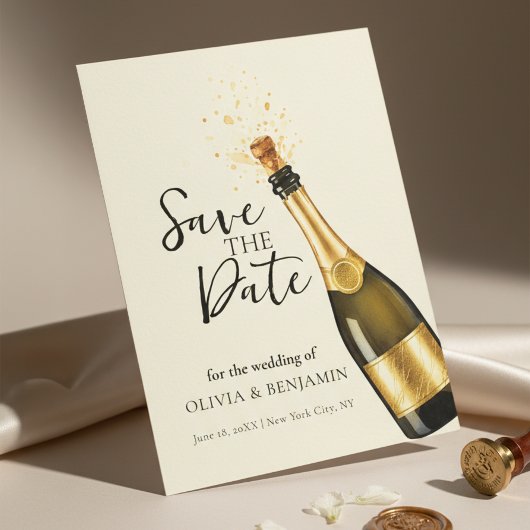 Elegant Champagne Save the Date Wedding 招待状