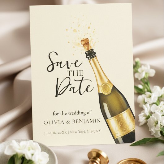 Elegant Champagne Save the Date Wedding 招待状