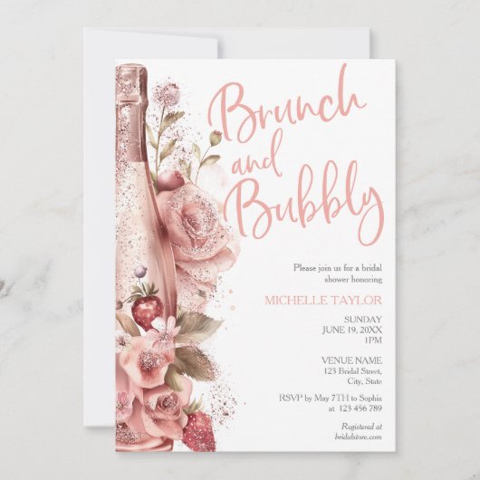 Elegant Champagne Strawberry Boho Blush Pink 招待状 (正面)