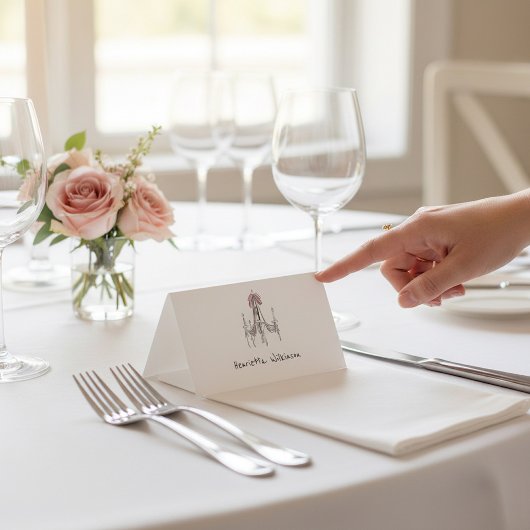Elegant Chandelier Script Name Wedding place card テーブルナンバー