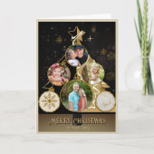 Elegant Charcoal & Gold Star 4-Photo Christmas シーズンカード (正面)